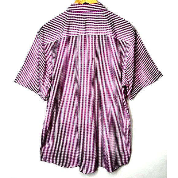 Stockhomme Mens Shirt Slim Fit Casual Short Sleeve Purple Plaid Size XXL - Picture 2 of 9